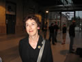 Viv Corringham in the covered street Barn waiting for the concert to begin in the Loop Theatre (at the Artscape Wychwood Barns)